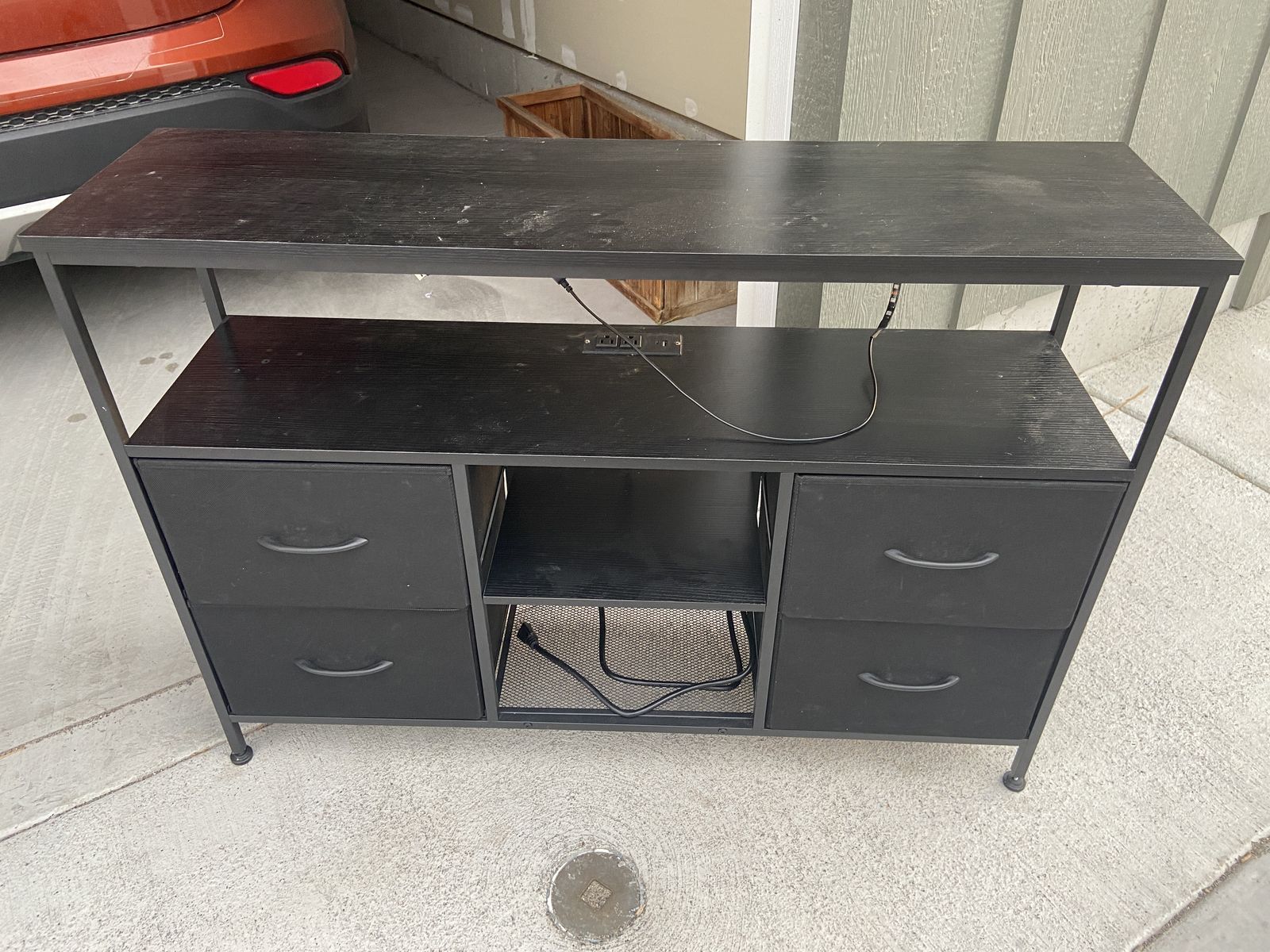 Black TV Stand with LED lights and charging station