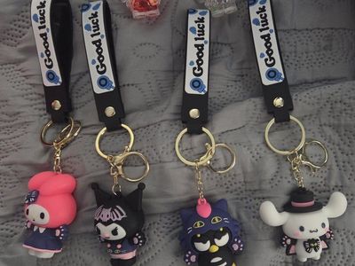 Sanrio My Melody, Kuromi, Cinnamoroll & Badtz-Maru Keychain Set - Cute "Good Luck" Keyring Bundle