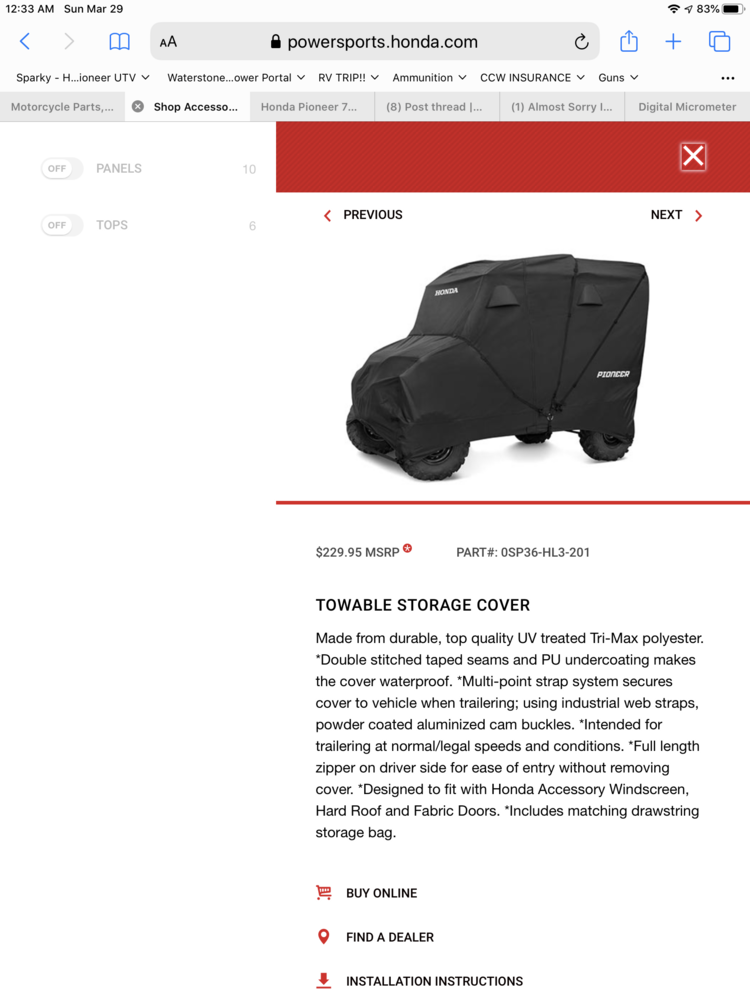 Honda pioneer 700 towable storage cover