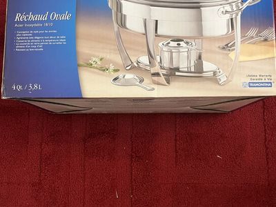 Tramontina Oval Chafing Dish 4 Qt 18/10 Stainless Steel with Glass Lid & Stand