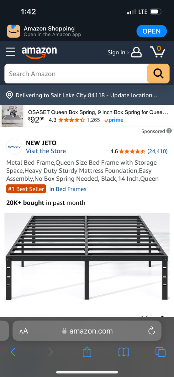 Queen/full bed frame box spring