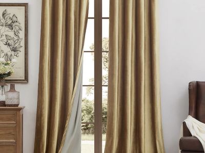 New. 2 Blackout Velvet Window Curtains Gold 96 inch Long