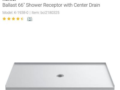 New $1100 Kohler 66" x 36" Shower Base with Center Drain