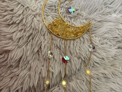 Crescent Moon Sun Catcher with Citrine Crystals - Gold Finish