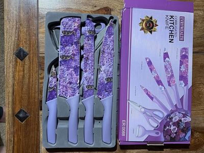 Evrywealth Corrugated Kitchen Knife Set ER:0088 - 5 Piece Purple Floral Design Georgous!!!!