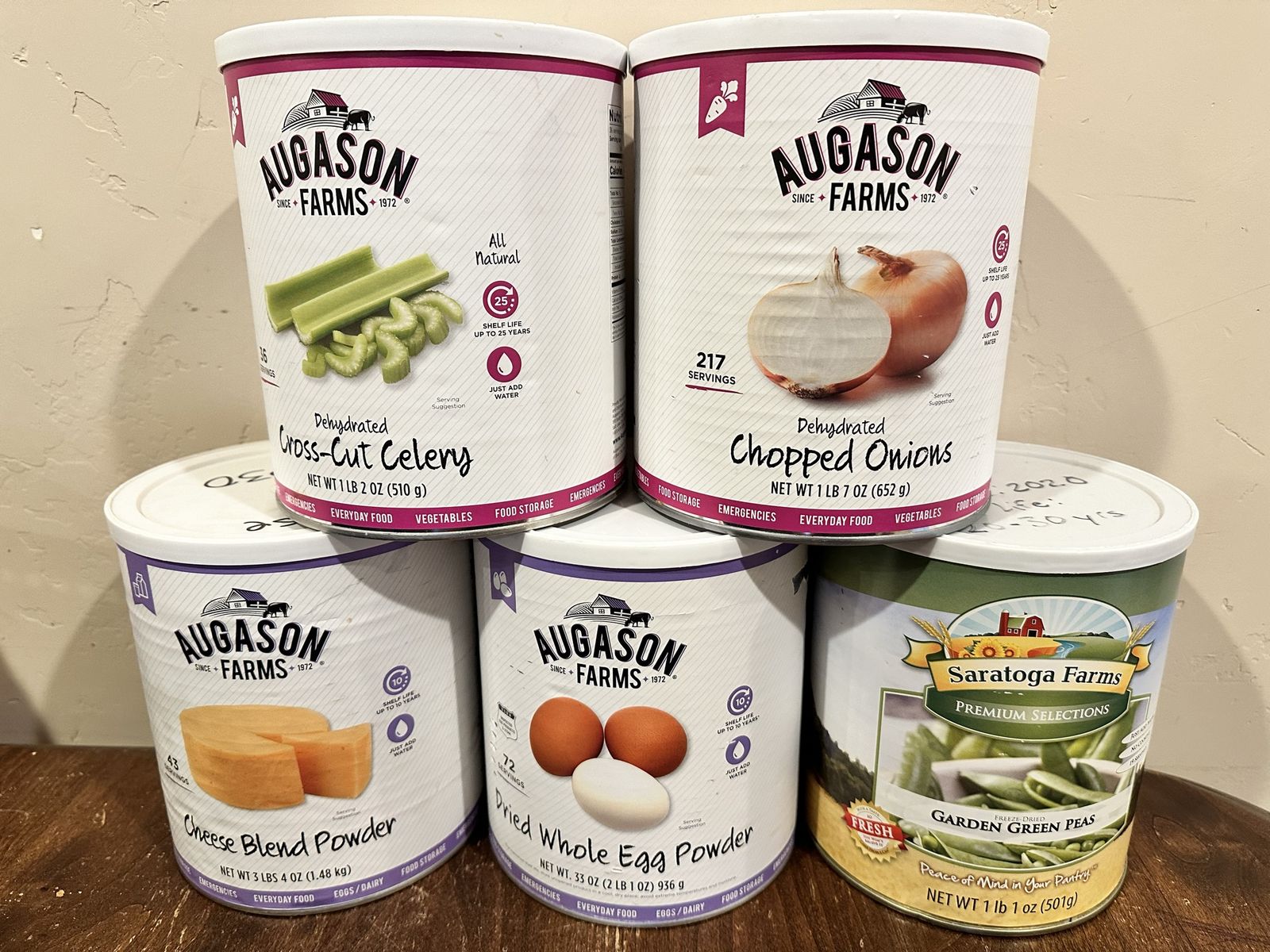 Augason Farms & Saratoga Farms Emergency Food Storage Lot - 5 Cans