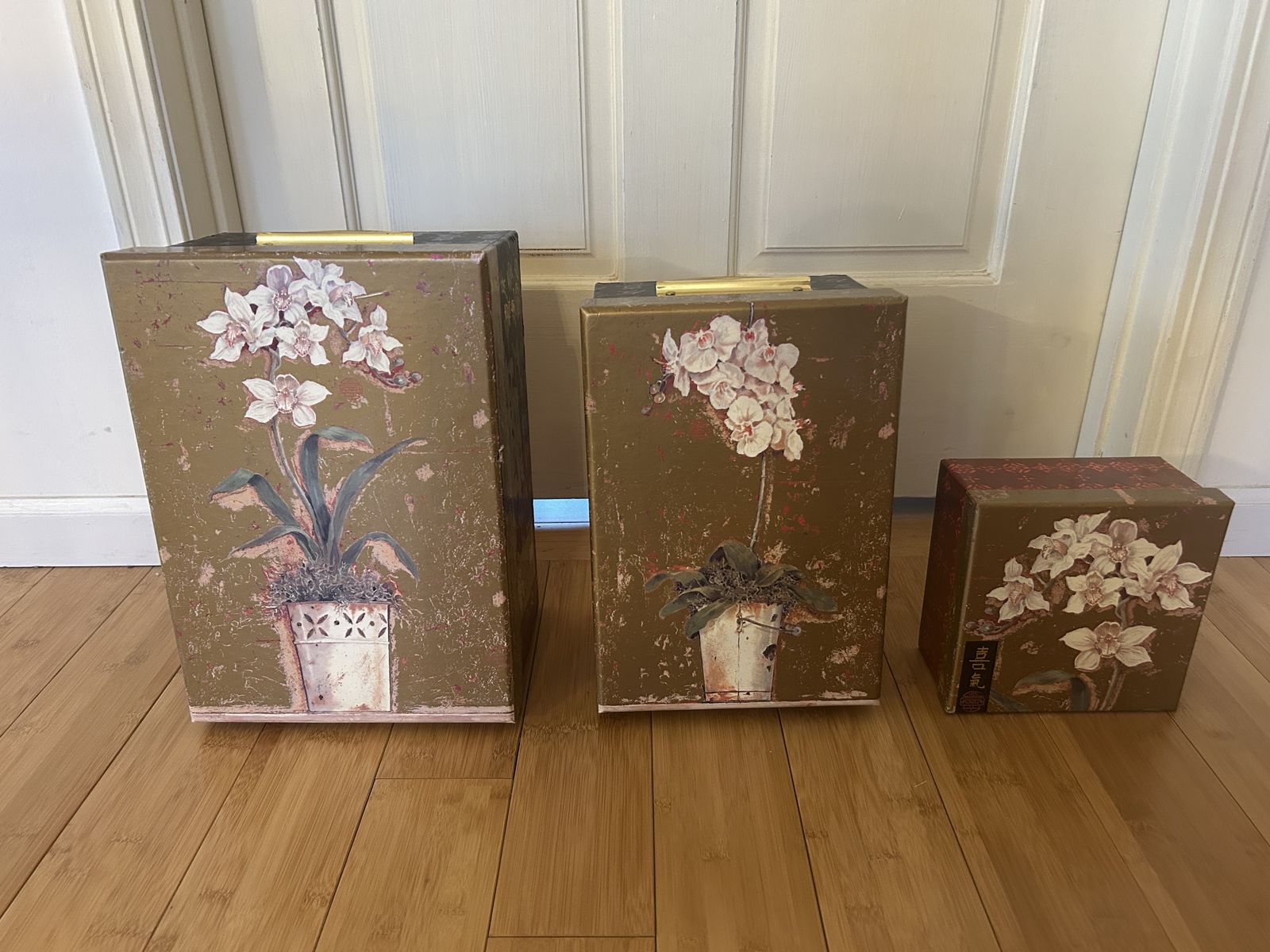 Lovely Asian Paper stacking boxes set of 3