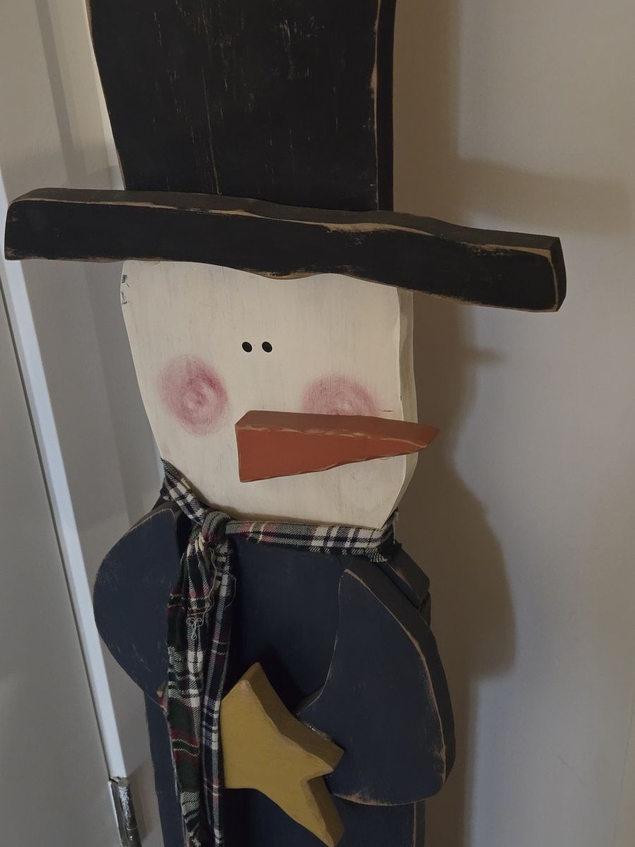 Rustic Handpainted Wooden Snowman