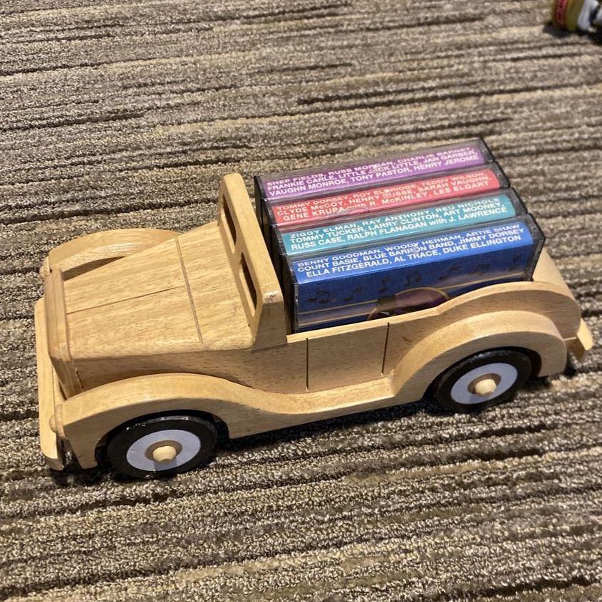 Vintage Cassettes with wooden car holder