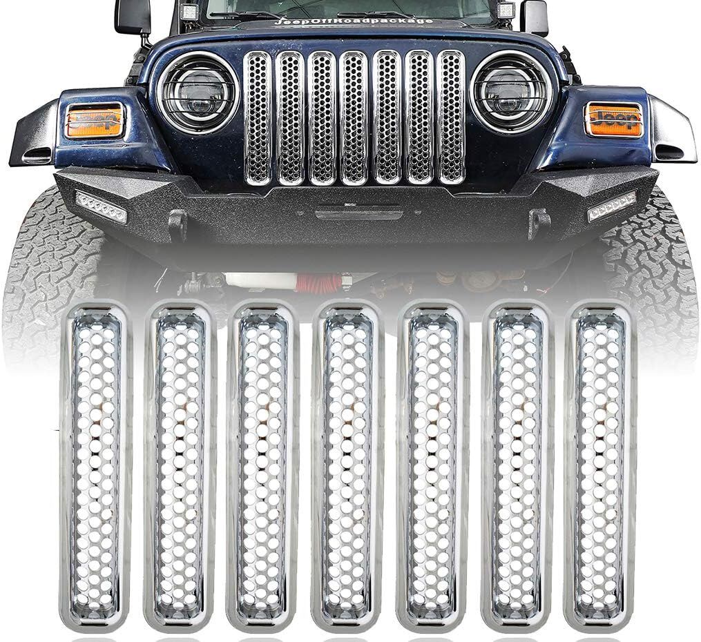 Clip on Grille Front Mesh Inserts for Jeep Wrangler (2007-17) Chrome