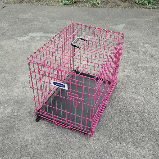 Small 24" Petmate Pink Metal Dog Cat Kennel Crate Cage Folds 2 Doors