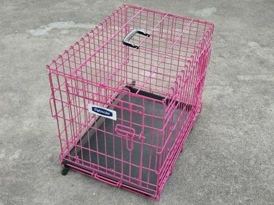 Small 24" Petmate Pink Metal Dog Cat Kennel Crate Cage Folds 2 Doors