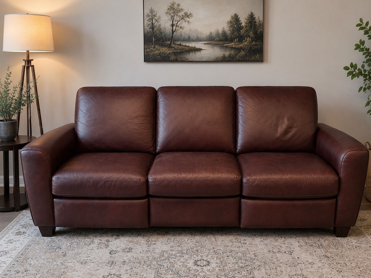 Natuzzi Editions Genuine Leather Dual Reclining Sofa – Oxblood/Burgundy – Excellent Condition