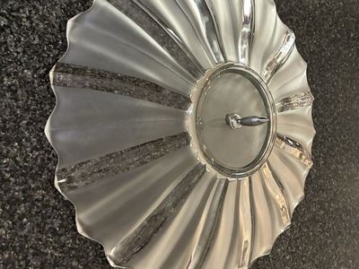 Vintage Frosted & Clear Fluted Glass Ceiling Light Shade 15.5" - Art Deco Style Fixture Cover