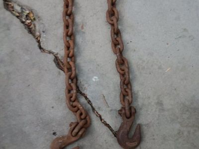 Heavy-Duty Rusty Tow Chains with Hooks - Industrial Grade, Durable