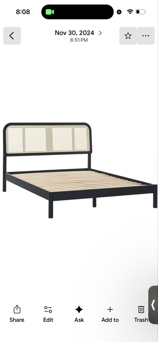 Modern Queen Black Rattan Headboard and Frame 