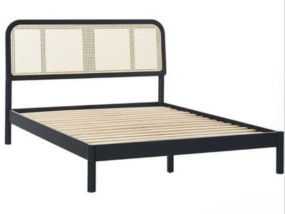 Modern Queen Black Rattan Headboard and Frame