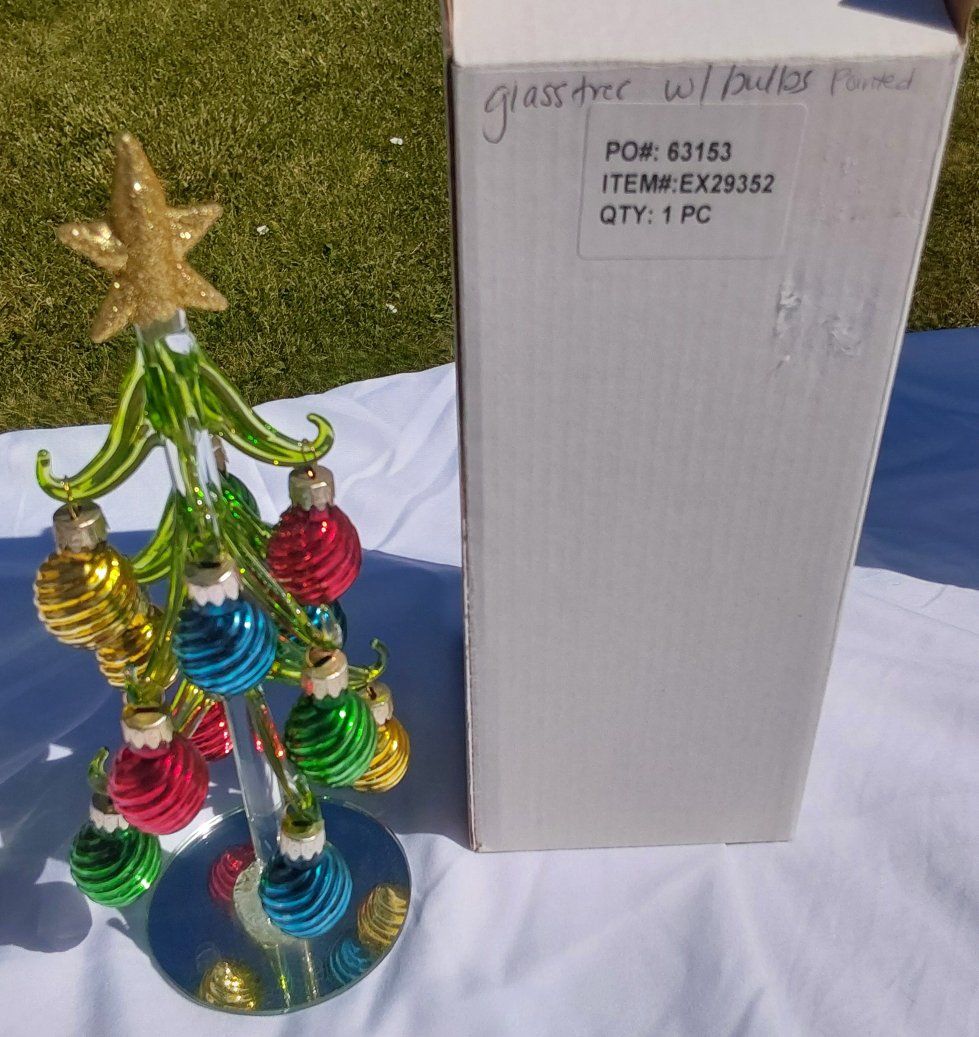 Vintage Glass Christmas Tree with Mini Ornaments & Gold Star Topper, EX29352