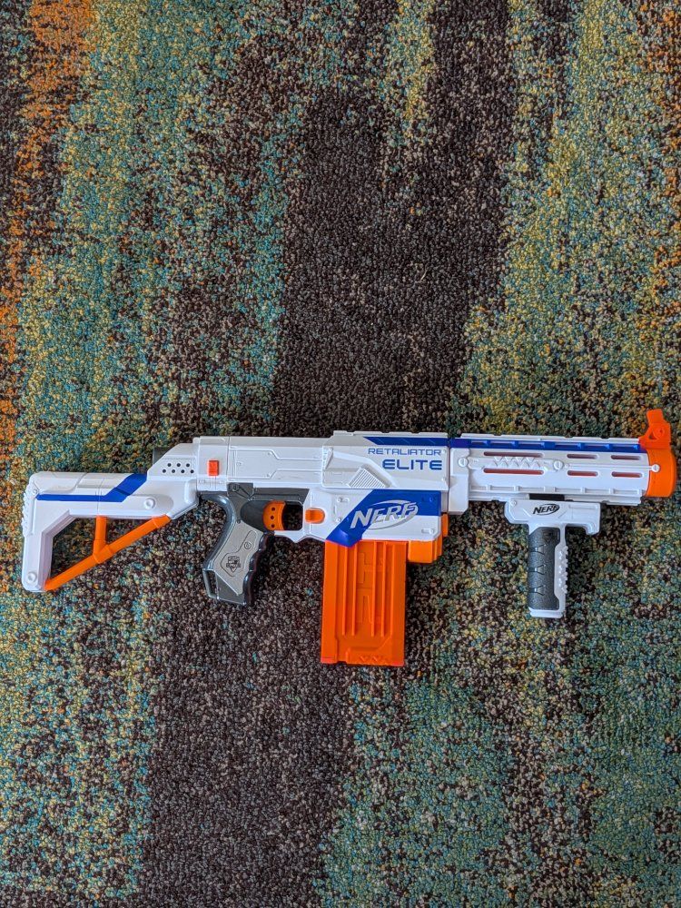 Nerf N-Strike Elite Retaliator Blaster Dart Gun - White/Blue/Orange, Modular Toy Blaster
