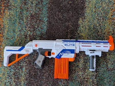 Nerf N-Strike Elite Retaliator Blaster Dart Gun - White/Blue/Orange, Modular Toy Blaster