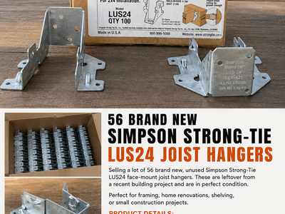 56 NEW Simpson Strong-Tie LUS24 2x4 Joist Hangers – 18-Gauge – Full Lot