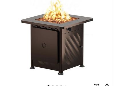EAST OAK 28" Outdoor Propane Fire Pit Table, 52,000 BTU, Brown, with Lid & Lava Rocks