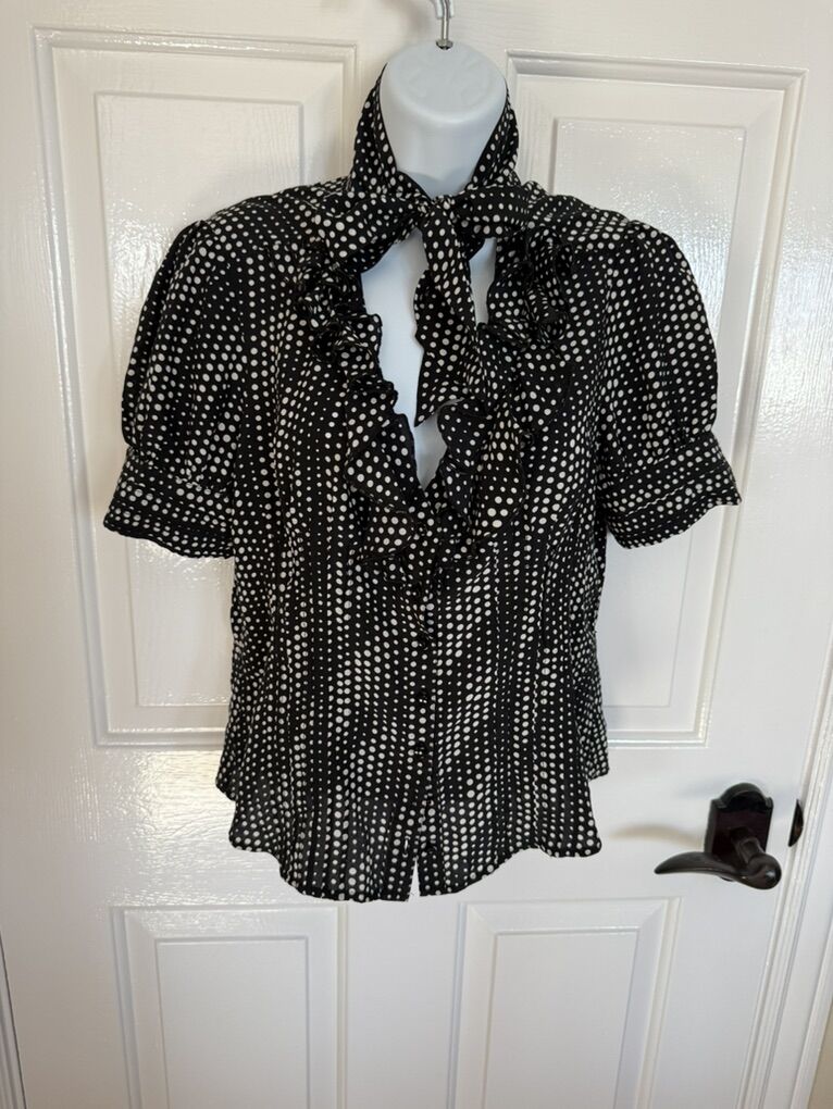 Bebe Brand Polka Dot Shirt L Black And White