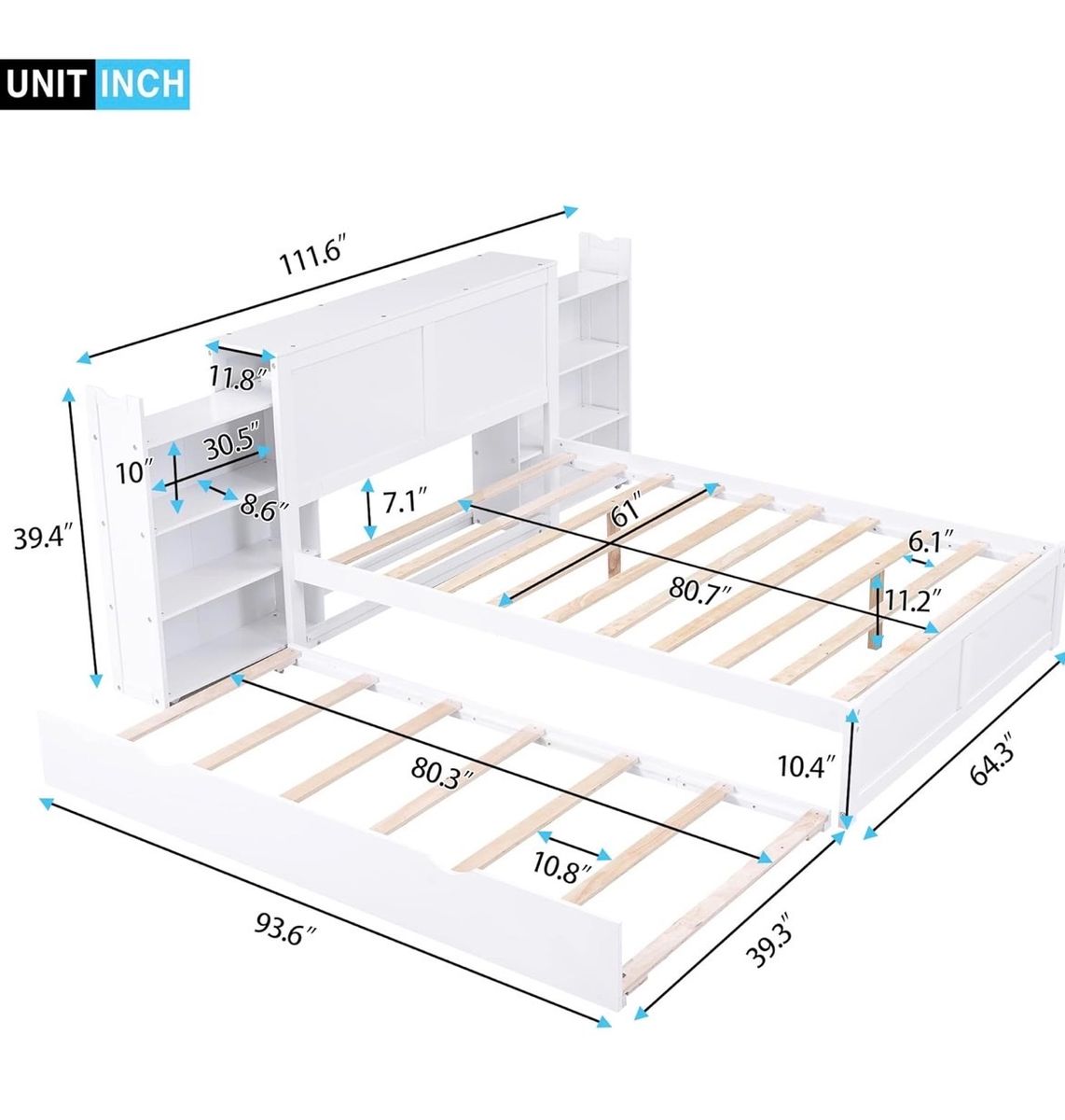 Queen bed with twin trundle and storage
