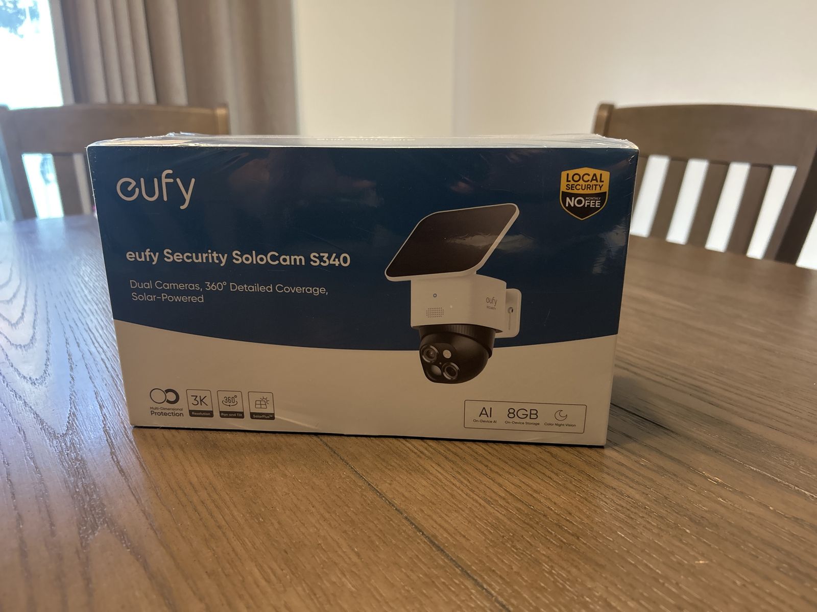 Eufy Security SoloCam S340 Solar-Powered Dual Camera, 3K, 360° Pan/Tilt, 8GB Storage, Color Night Vision