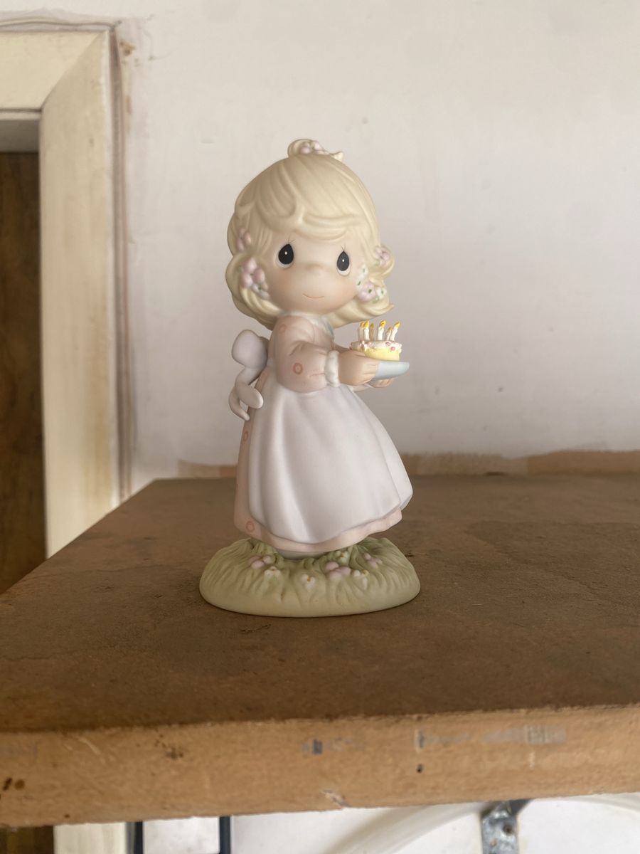 Precious Moments Figurine Girl Holding Birthday Cake