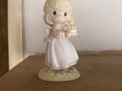Precious Moments Figurine Girl Holding Birthday Cake