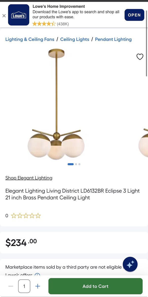 21 inch Brass Pendant Ceiling Light