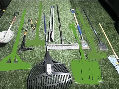 Assorted Lawn & Garden Hand Tools Bundle - Shovels, Rakes, Brooms, Post Hole Digger & Trimmers, lightly used. *Prices vary*