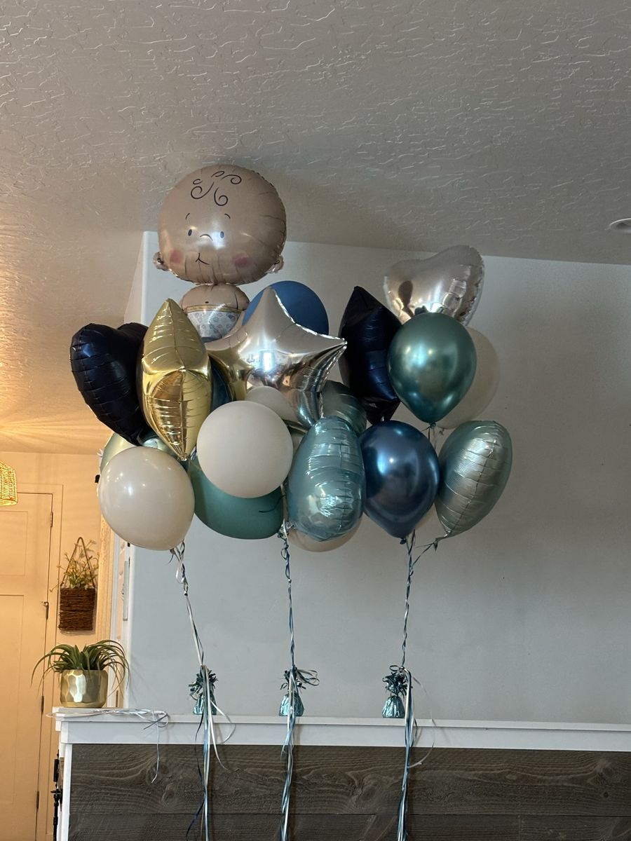 Baby Shower Balloons - Blue & Gold Assortment with Baby Character