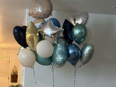 Baby Shower Balloons - Blue & Gold Assortment with Baby Character