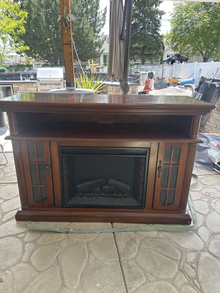 Electric Fireplace TV Stand Media Console Cabinet Dark Wood