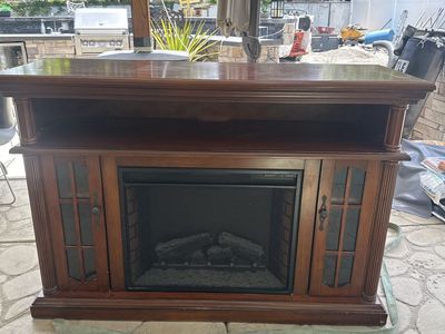 Electric Fireplace TV Stand Media Console Cabinet Dark Wood