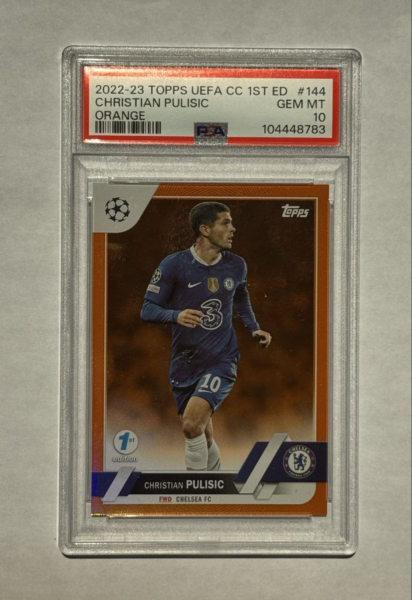 2022 Topps Christian Pulisic UEFA CC 1st Ed Orange /25 #144 PSA 10 Chelsea USA