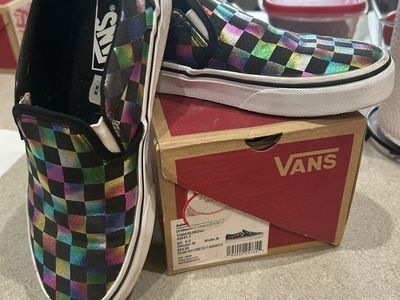 Vans Asher Checkerboard Iridescent Slip-On Sneakers - Women's US 6.0 - Like New