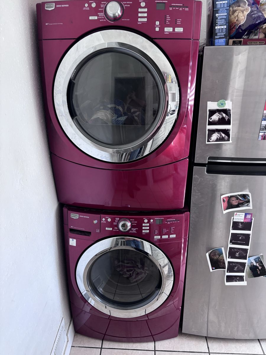 Maytag 3000 Series Cranberry Red Front-Load Washer & Gas Dryer Set, Stackable