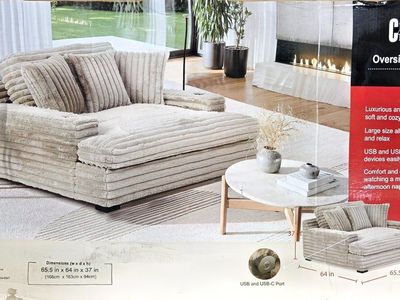 Cheers Oversized Cozy Chaise Lounge - Luxurious & Fluffy Fabric, USB-C Port, 65.5" x 64"