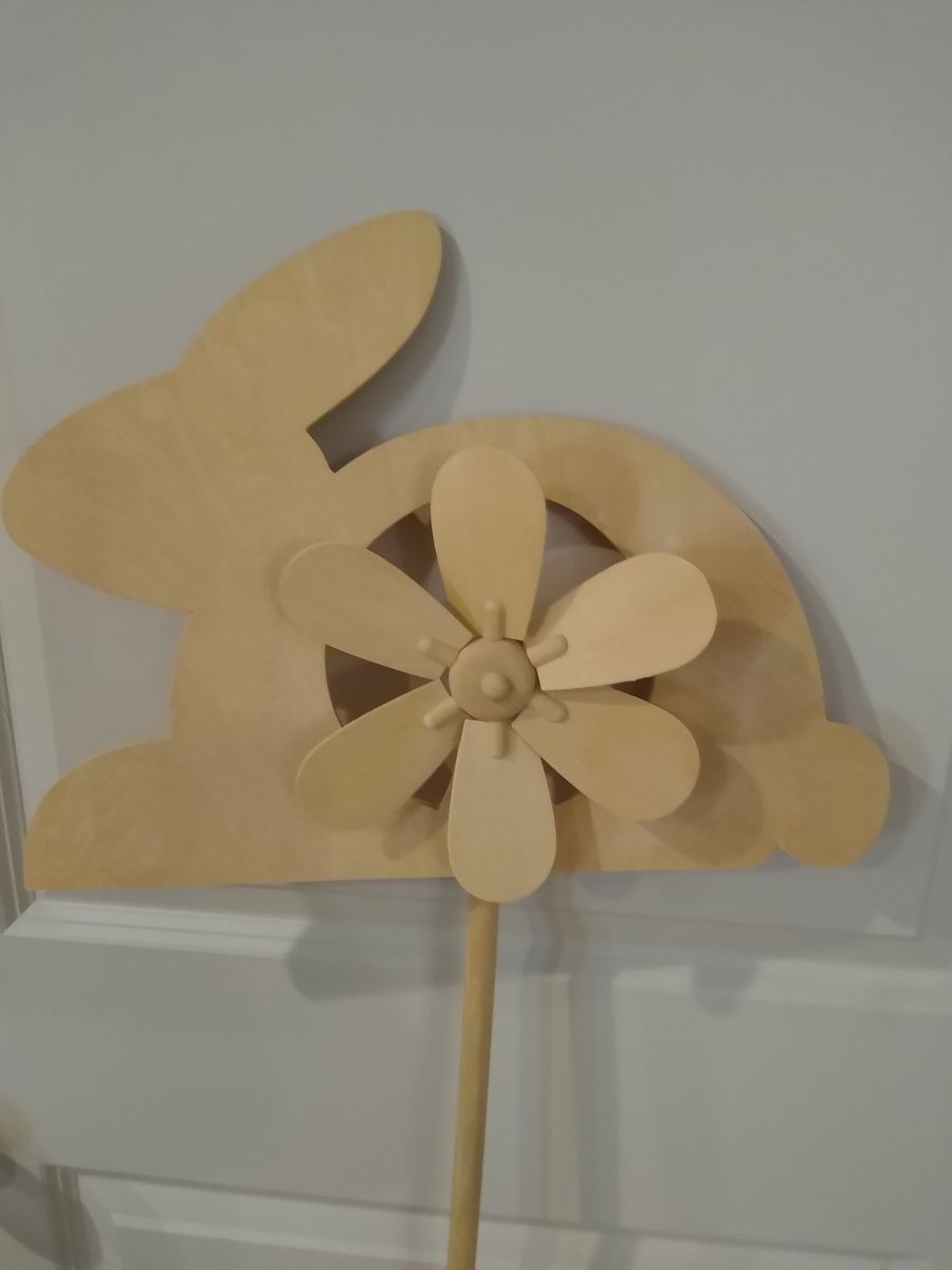 Wooden Bunny Windmill Yard Decoration