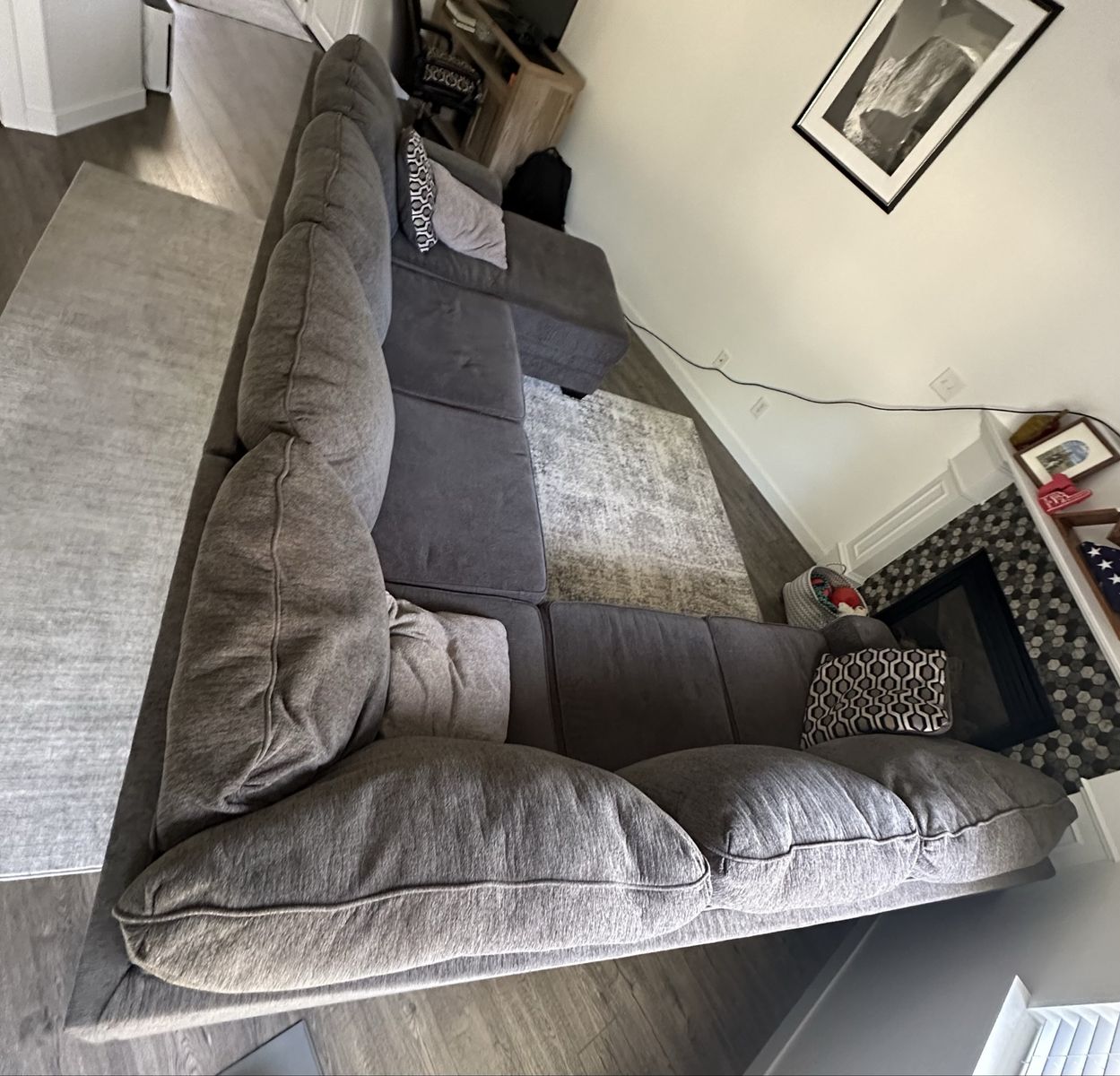 Large Gray Sectional Sofa Couch with Chaise