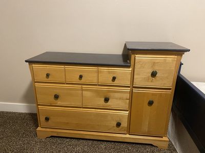 Light Maple Wood Dresser/Changing Table with Navy Blue Top