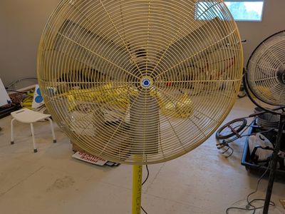 TWO Schaefer 36 inch pedestal industrial fans