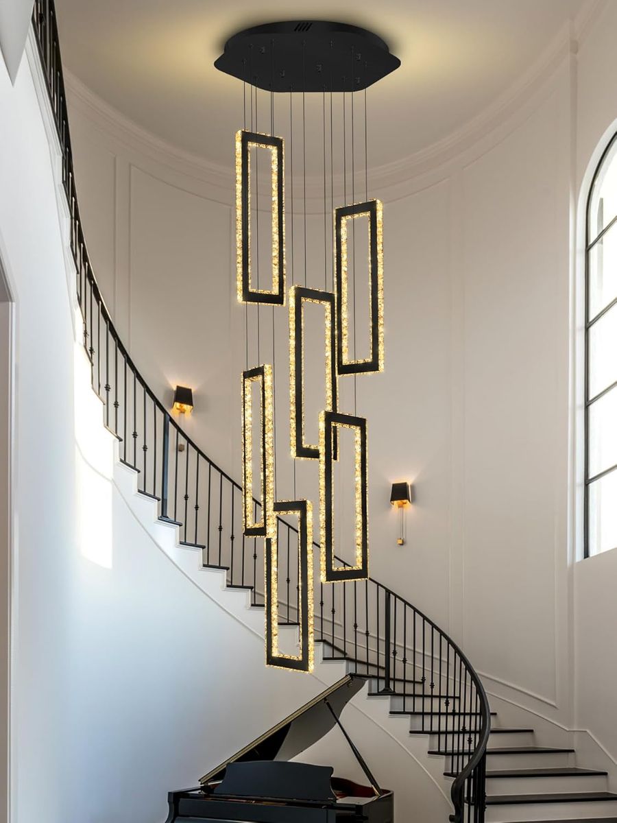 6 Light Black Hanging Chandelier for Entryway and Staircases