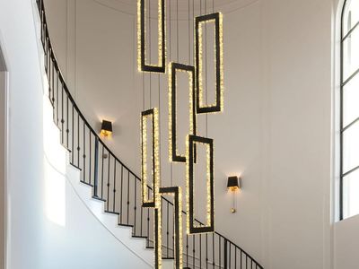 6 Light Black Hanging Chandelier for Entryway and Staircases