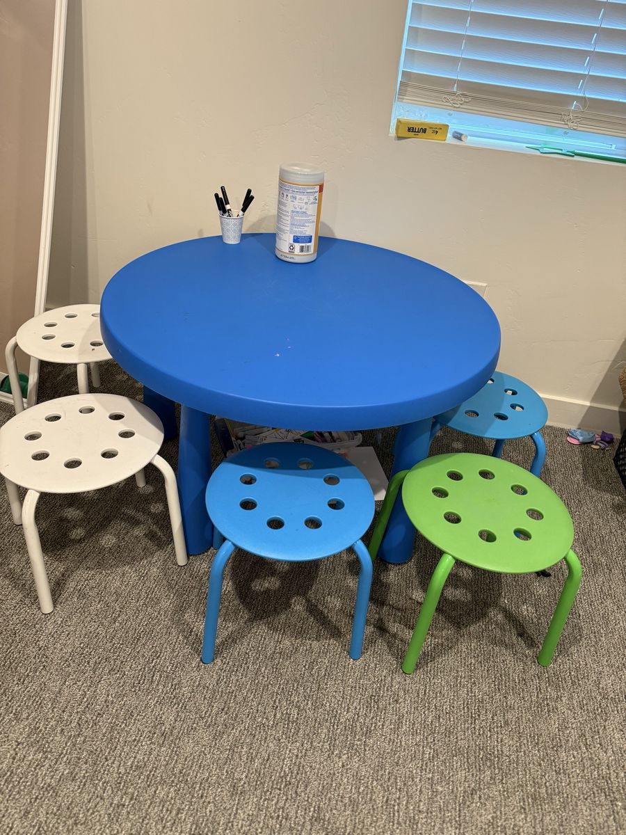 IKEA MAMMUT Kids Round Play Table with Stools