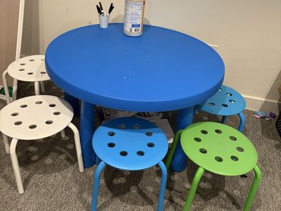 IKEA MAMMUT Kids Round Play Table with Stools