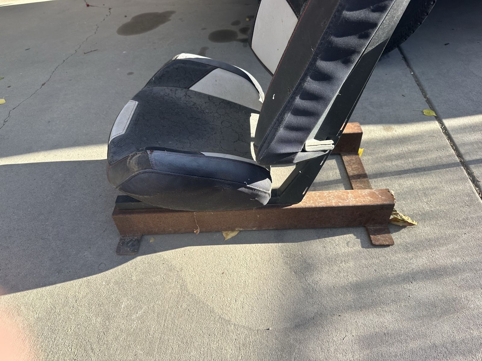 Used Black & White Racing Seat with Rusty Metal Frame - Project or Replacement Seat